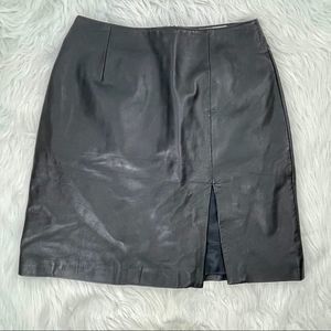 Hugo Buscati Leather A-Line Slit Skirt